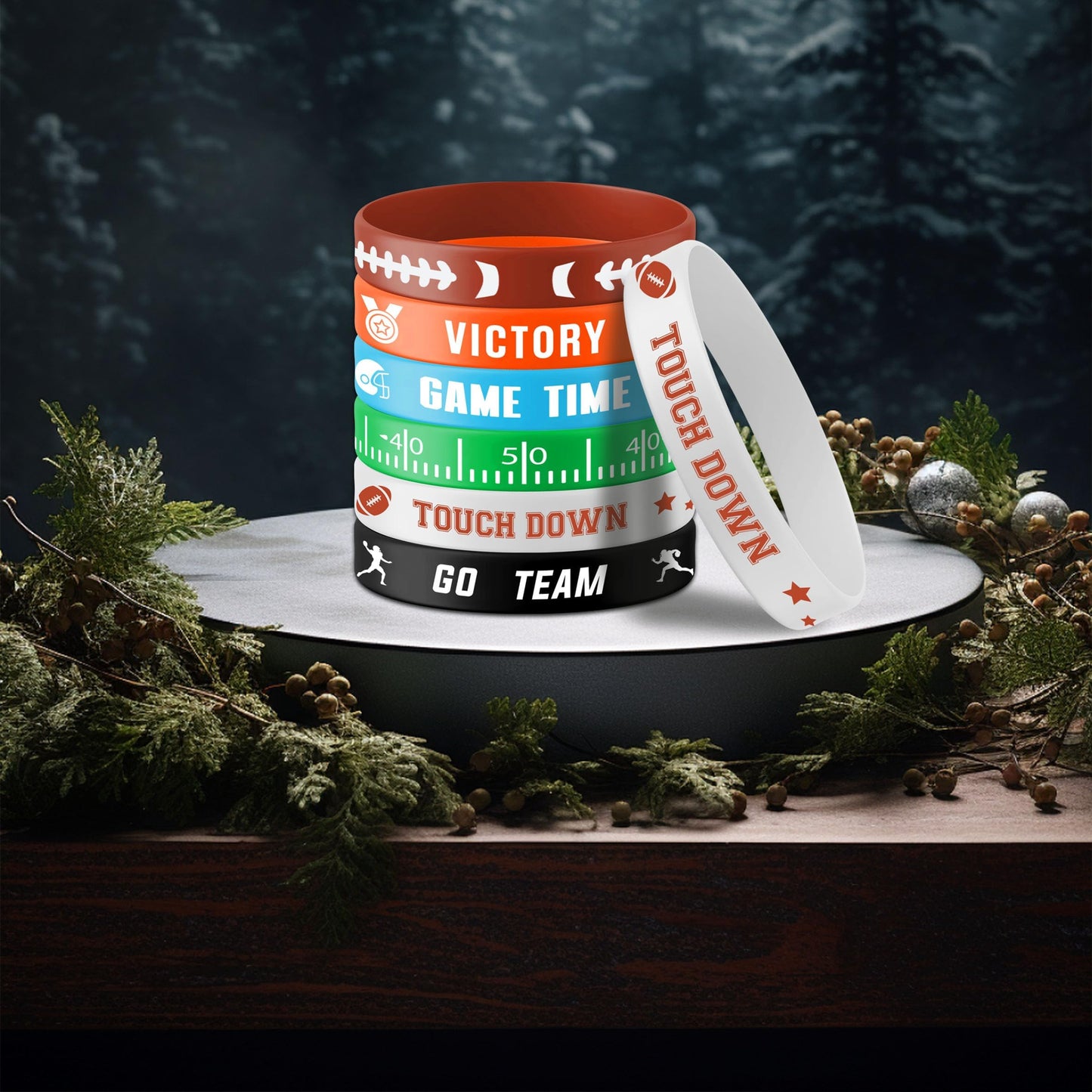 Lesnala 48 PCS Football Silicone Wristband Rugby Bracelets for Kids and Adults Motivational Sports Themed Party Supplies Classro
