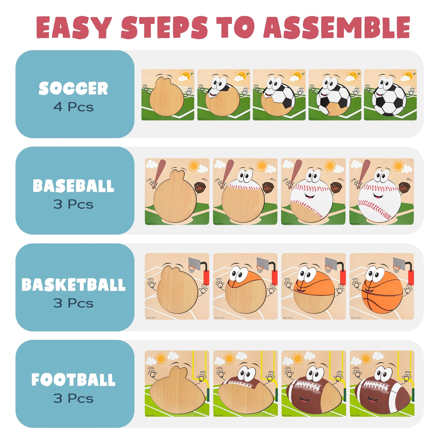 Wooden Puzzles For Toddlers 2-4 | Sports Puzzles | Wood Puzzles For Kids, Toddler Sports Toys For Toddlers, Basketball Toy, Foot