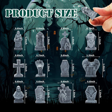 Bbiamsleep 12 Pcs Miniature Tombstones Figurine Mini Resin Tombstones Mini Gravestone Multiple Sizes Style For Mini House Graveyard Scene Diorama Crafts Halloween Decor Accessories, Gray