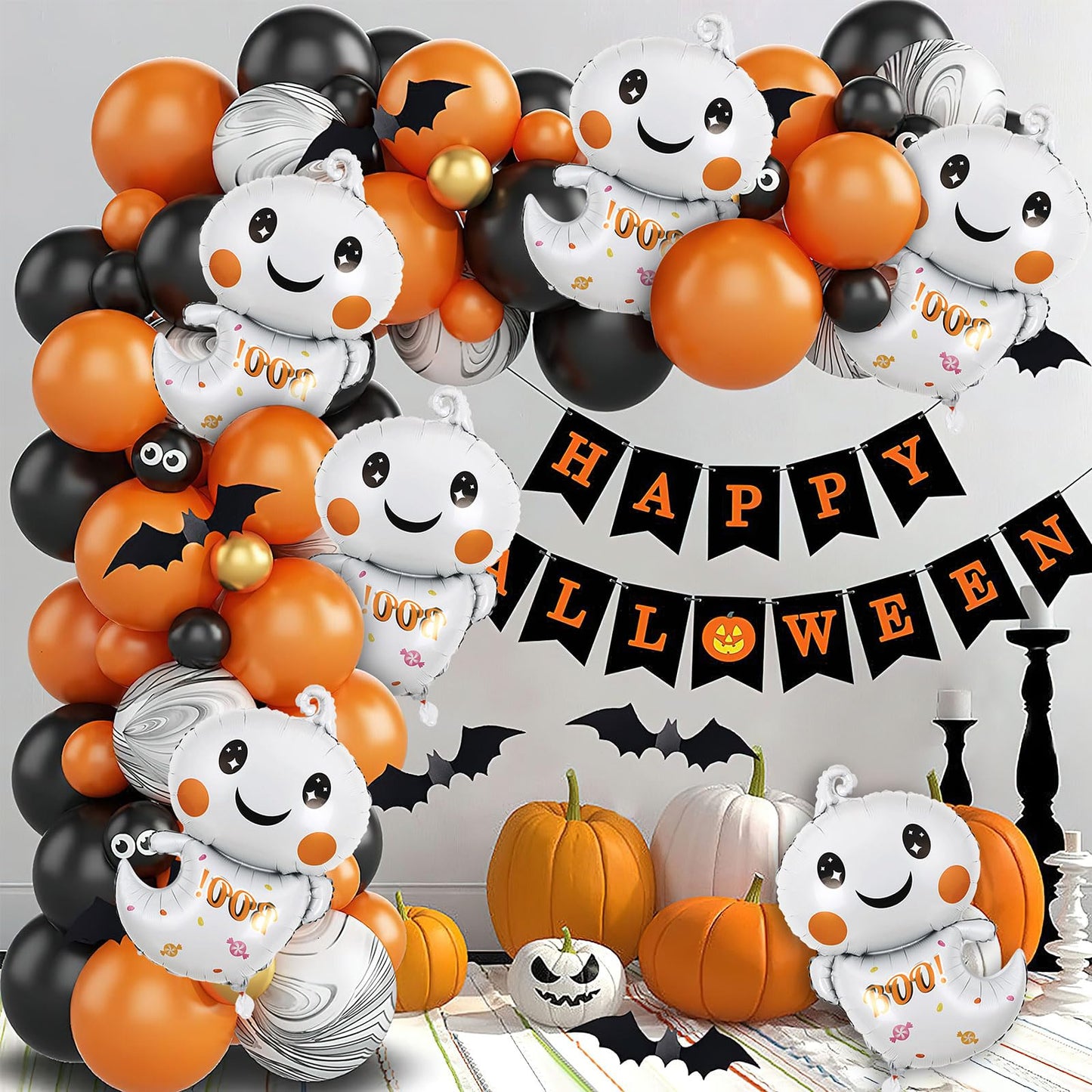 FEBSNOW Halloween Ghost Foil Balloons, 10 Pack 32 Inch Halloween Large Ghost Mylar Balloons for Halloween Birthday Boo Party Dec