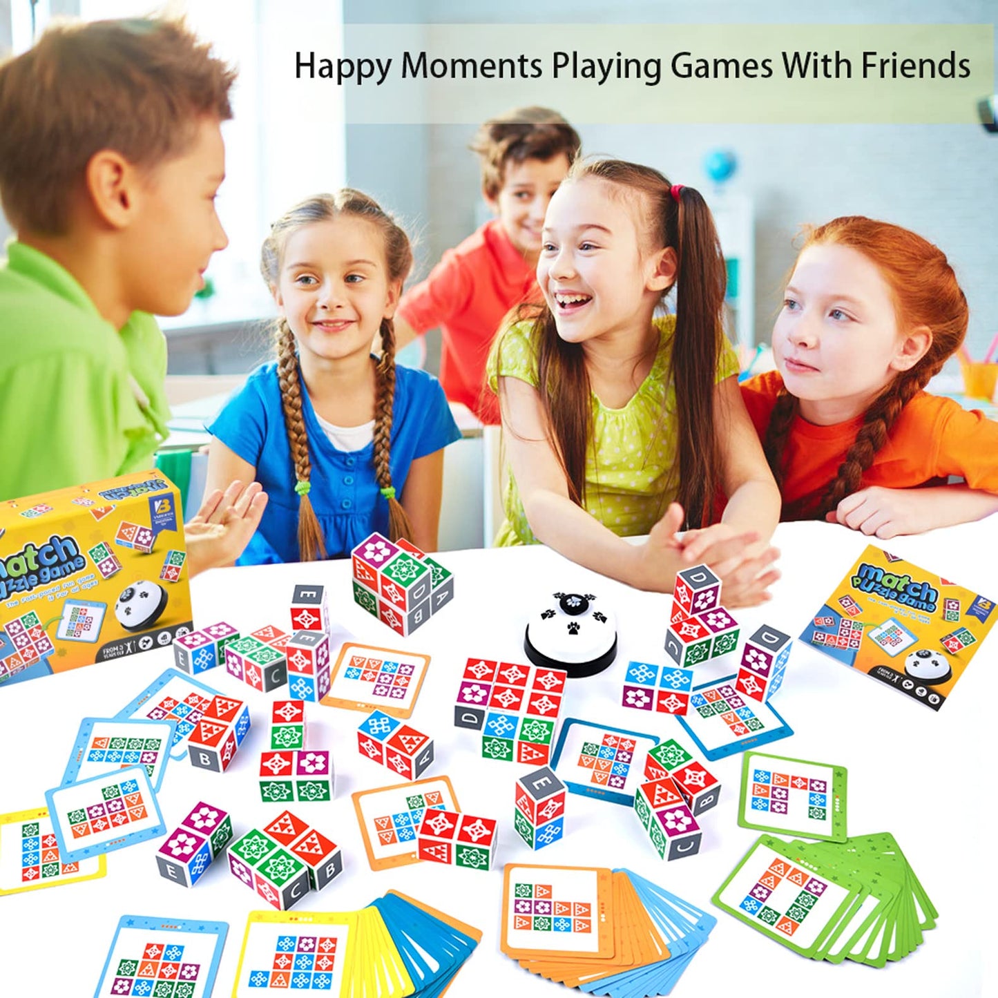 Varbertos Wooden Matching Game Puzzle 2.0 Games, Pattern Block Match Puzzles Building Cubes With Bell For Kids And Adults Toys Board Games For Family Night