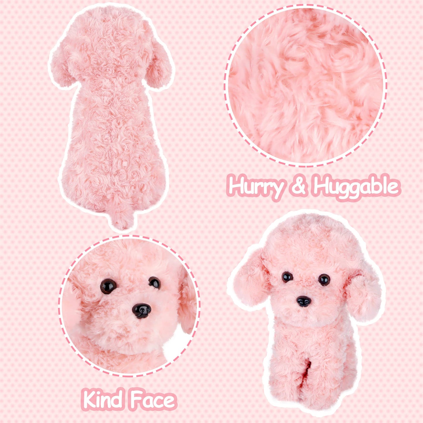 Weigedu Pink Puppy Dog Stuffed Animals Plush Toys, Pink Poodle Bichon Frise Maltese Stuffed Dog Plush, 12.6 Inches
