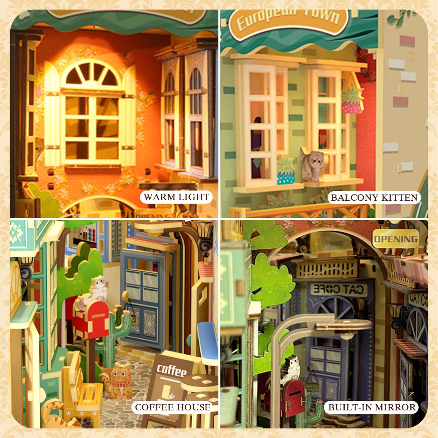 Diy Book Nook Kit, Diy Dollhouse 3D Wooden Puzzles Booknook Bookshelf,Bookends Model Build-Creativity Kit, Light Up Tiny Miniatu