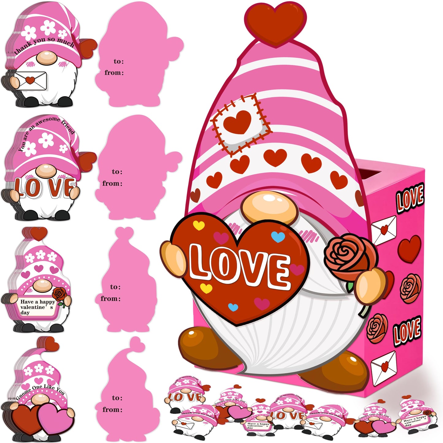 luck sea Valentines Day Gnome Paper Mailbox Crafts Kit for Kids, DIY Valentine s Mail Box Craft with 40 Exchange Cards Valentin