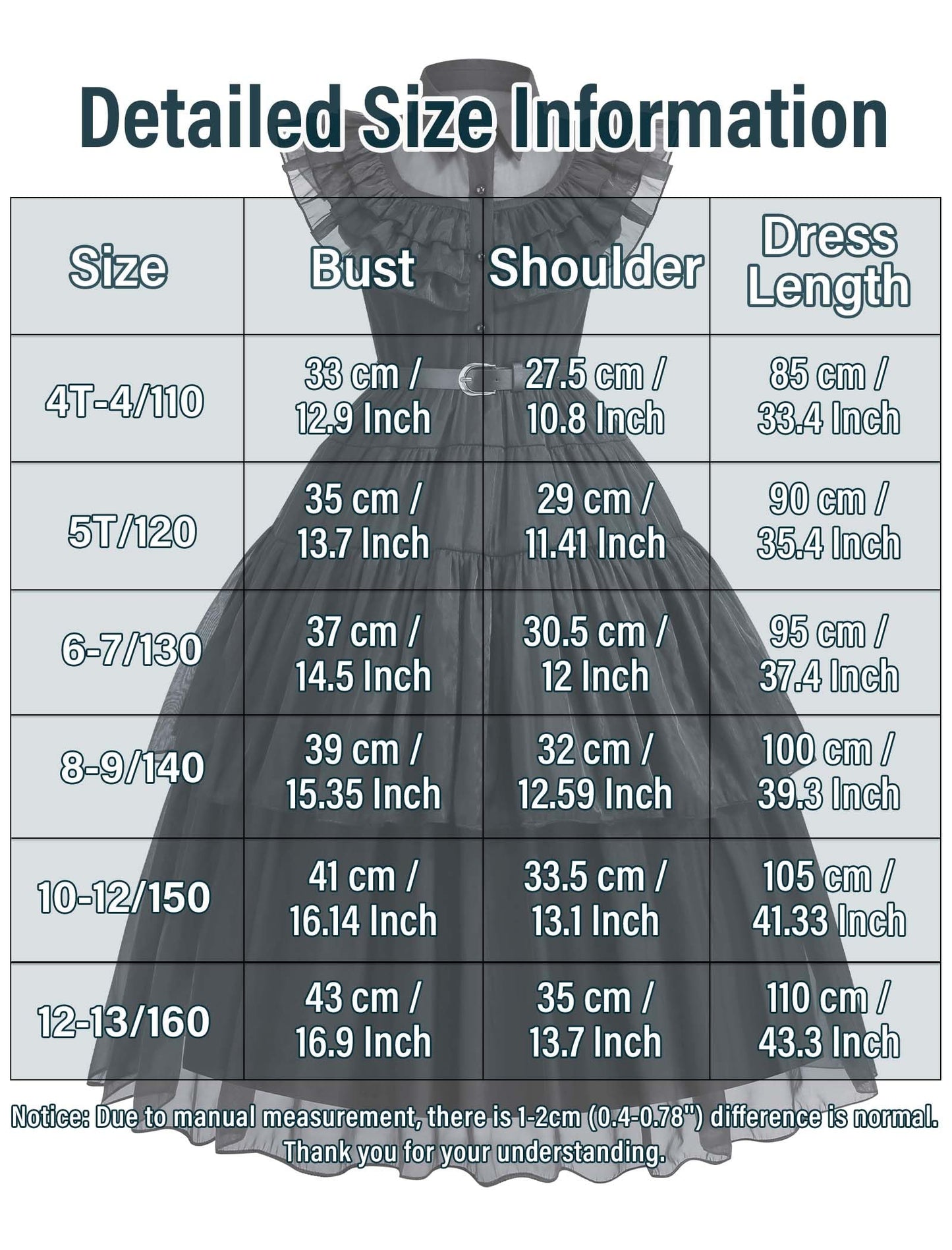 knemmy Black Costume Dress for Girls Kids Toddler Birthday Halloween Cosplay Outfit Black Party Dress (4T-4/110)