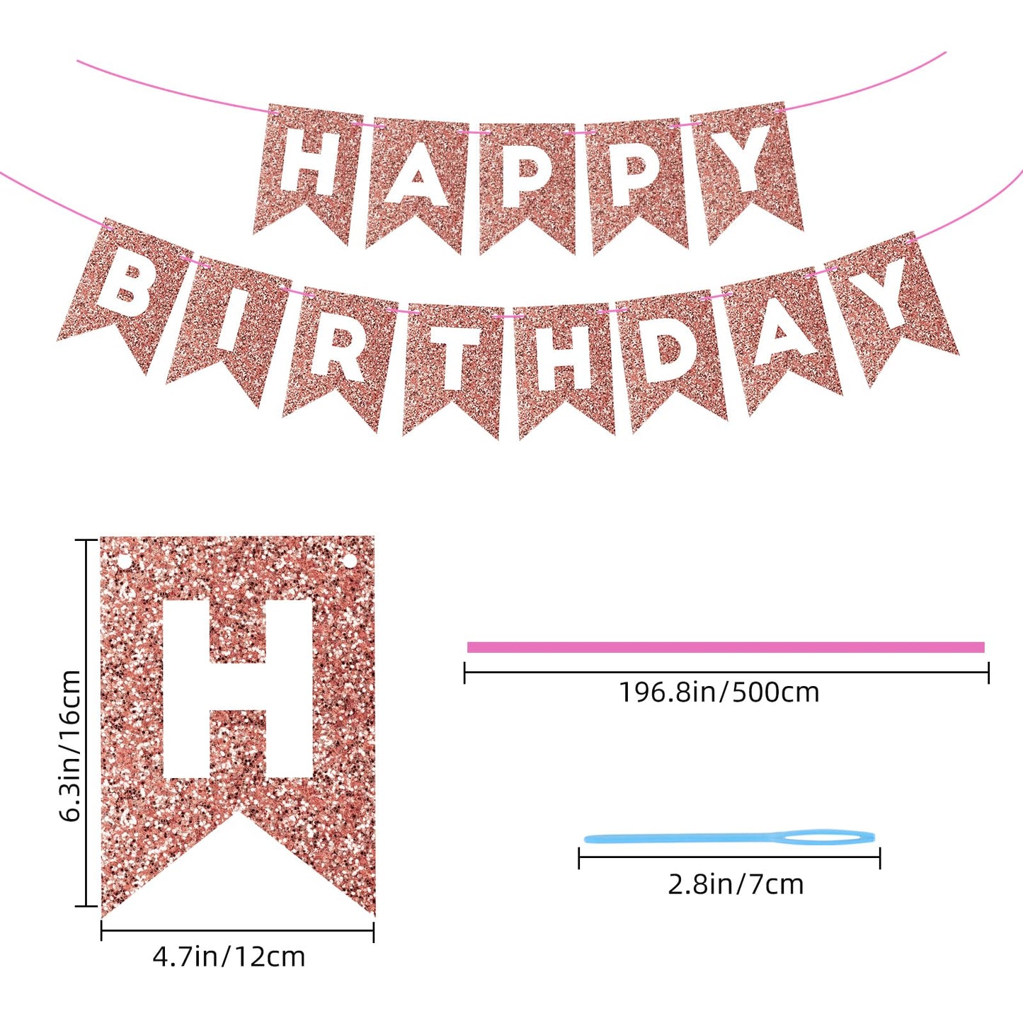 Hooqict Rose Gold Happy Birthday Banner Sign For Backdrop Glitter Rose Gold Birthday Decorations Banner Garland Bunting Flag For Women Girls Tea Party Supplies Wall Door Decorations