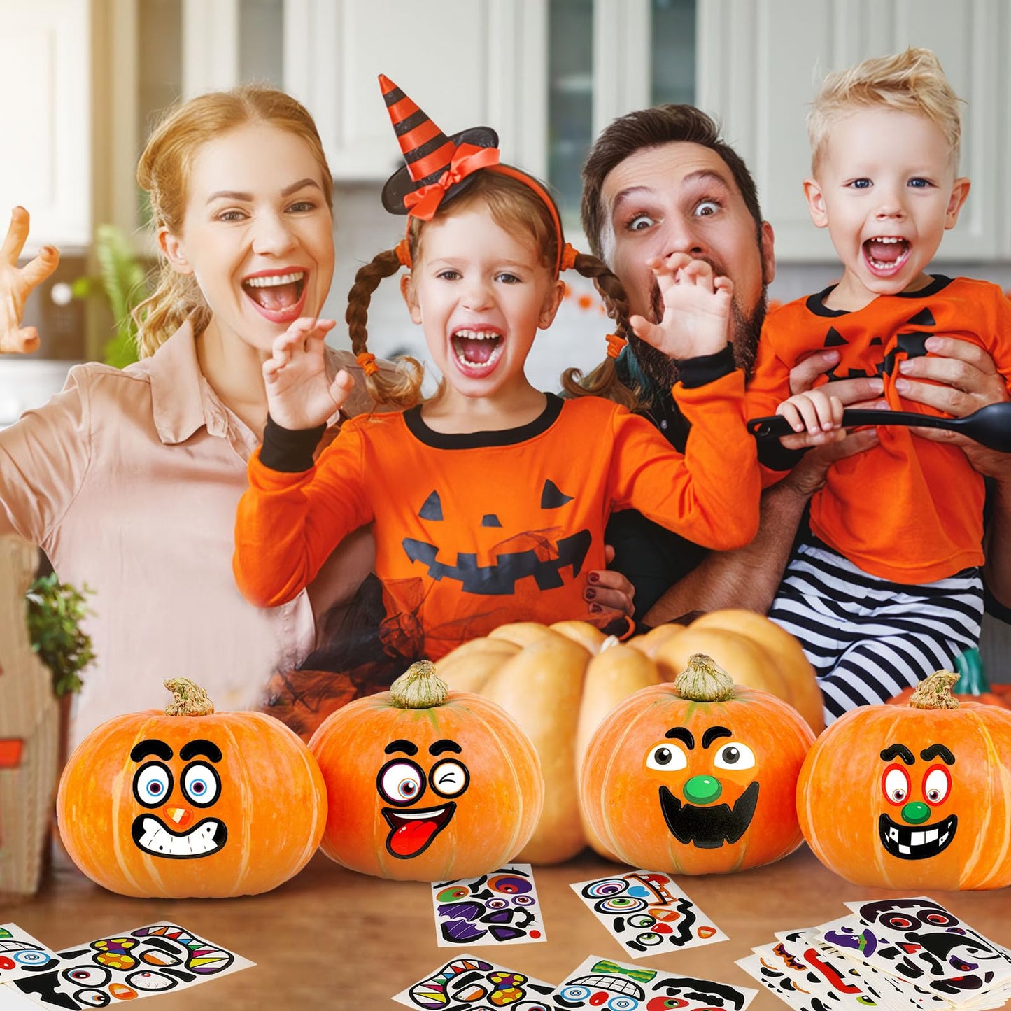 96 Pieces of Mini Halloween Pumpkin Decorating Stickers,Mini Pumpkin Face Stickers for Kids Halloween Party Favors Trick or Trea