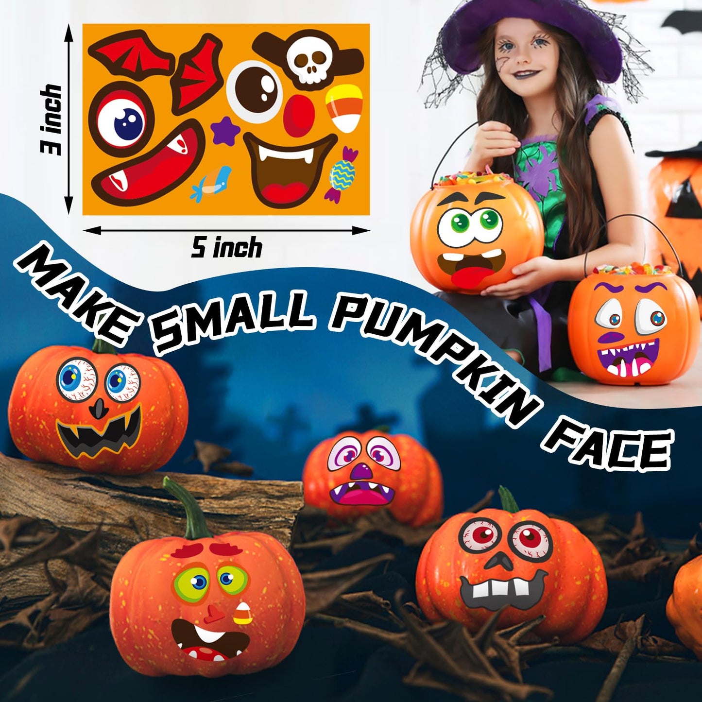 DECYOOL 96 Pieces Halloween Pumpkin Decorating Stickers Mini Pumpkin Face Stickers Make Your Own Small Pumpkin Jack-O-Lantern St