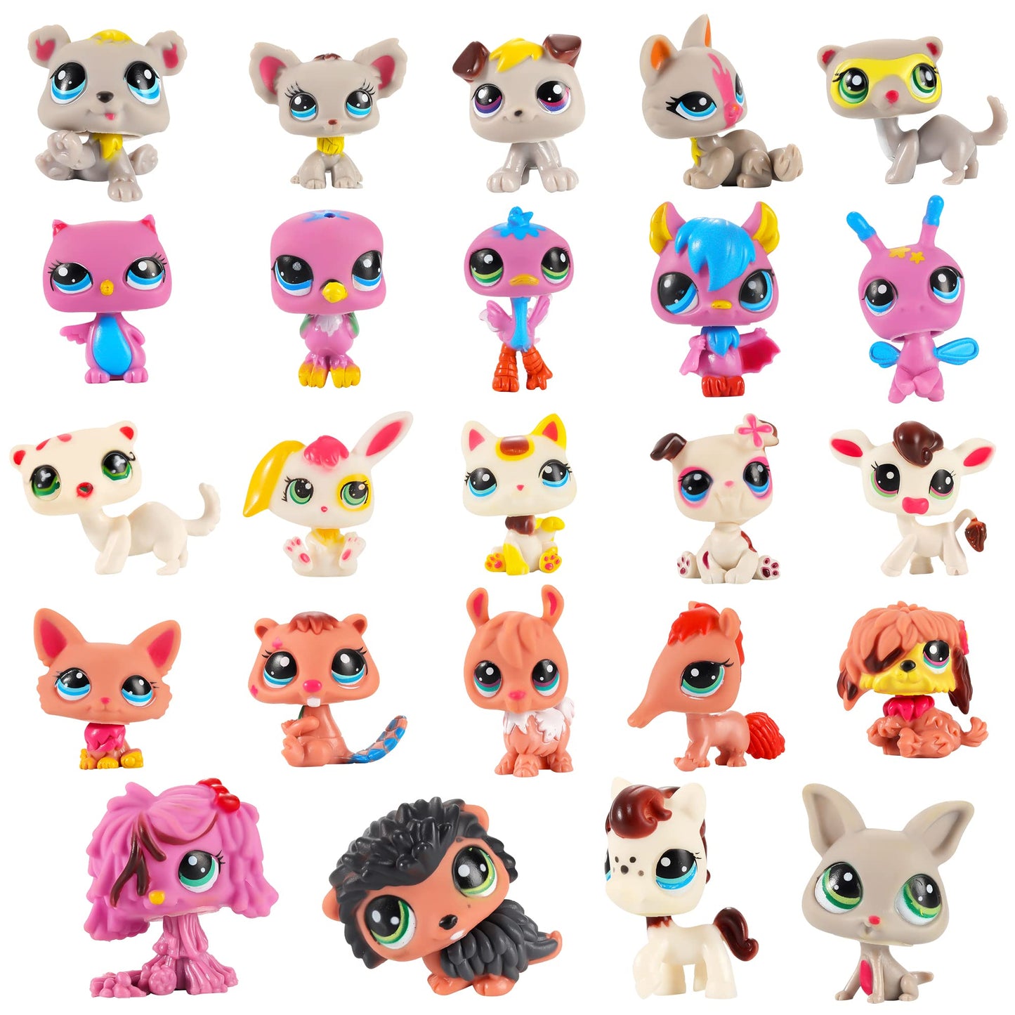 Daughe 24PCS LPS Action Figures - LPS Cartoon Toys with 360 Head Rotation, Cute Cartoon Pet Collection and Display Toys for Kids