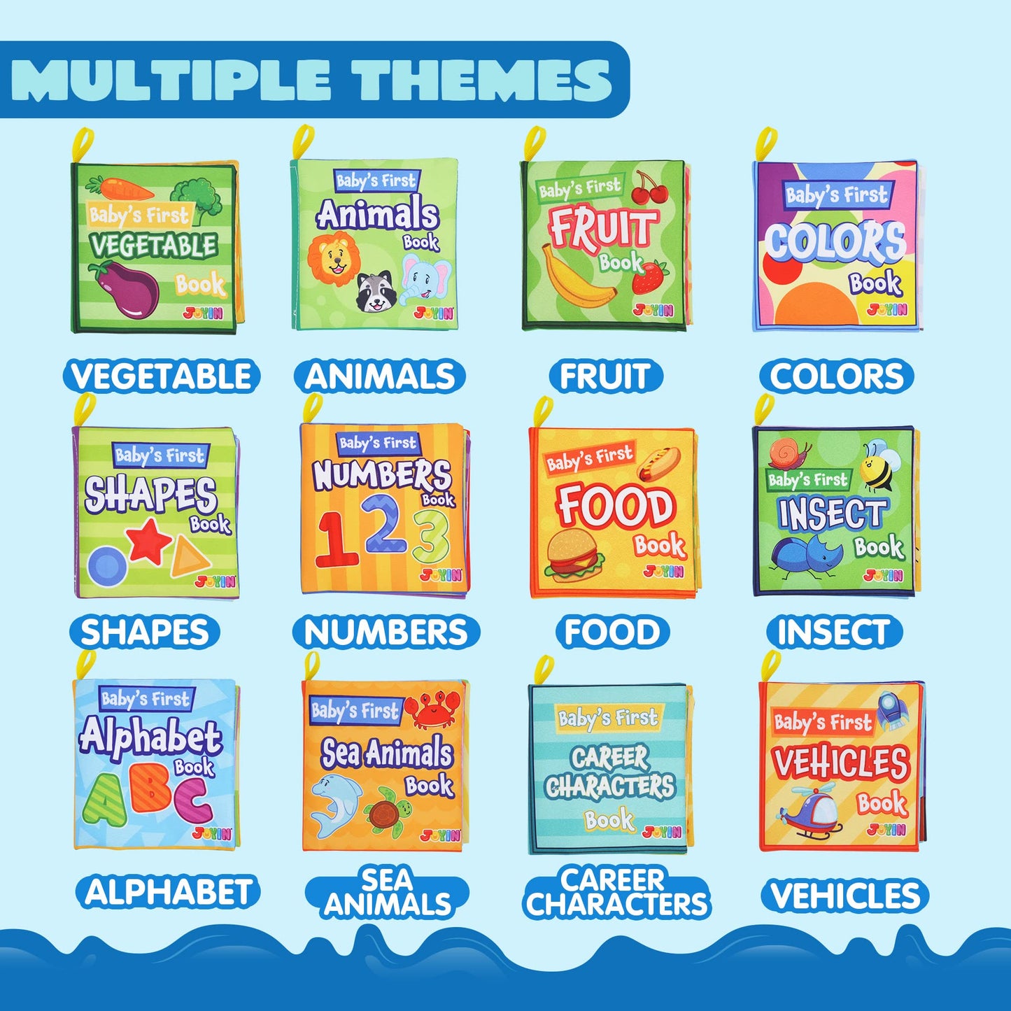 Joyin 12 Pcs Bath Books, Nontoxic Fabric Soft Crinkly Cloth Books, Waterproof, Bathtub Pool And Early Education First Toys For Infant Newborn Baby Toddlers Kids Birthday Gifts