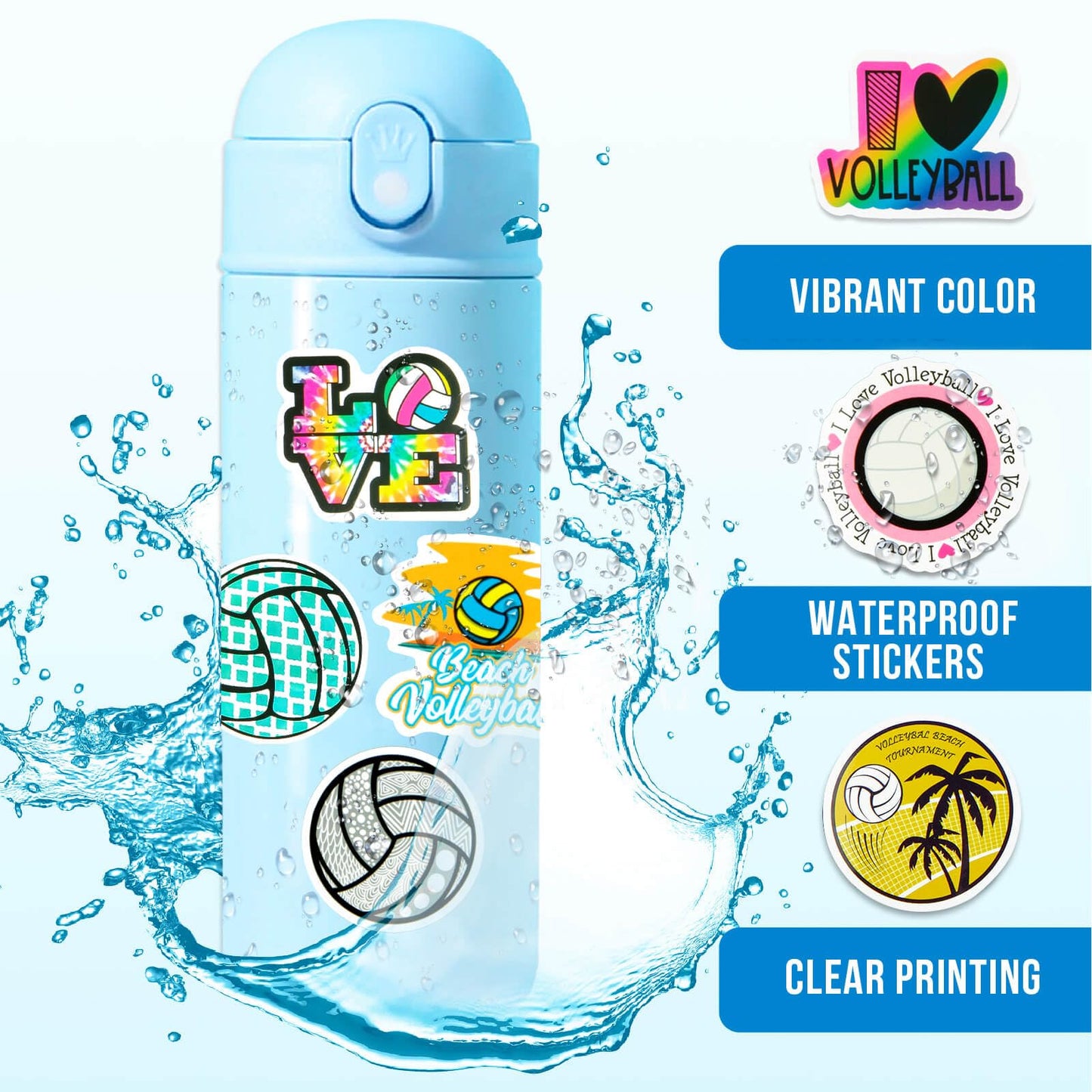 300Pcs Volleyball Stickers For Water Bottles Waterproof, Large Vinyl Volleyball Sport Stickers Pack, Volleyball Gifts For Teen G