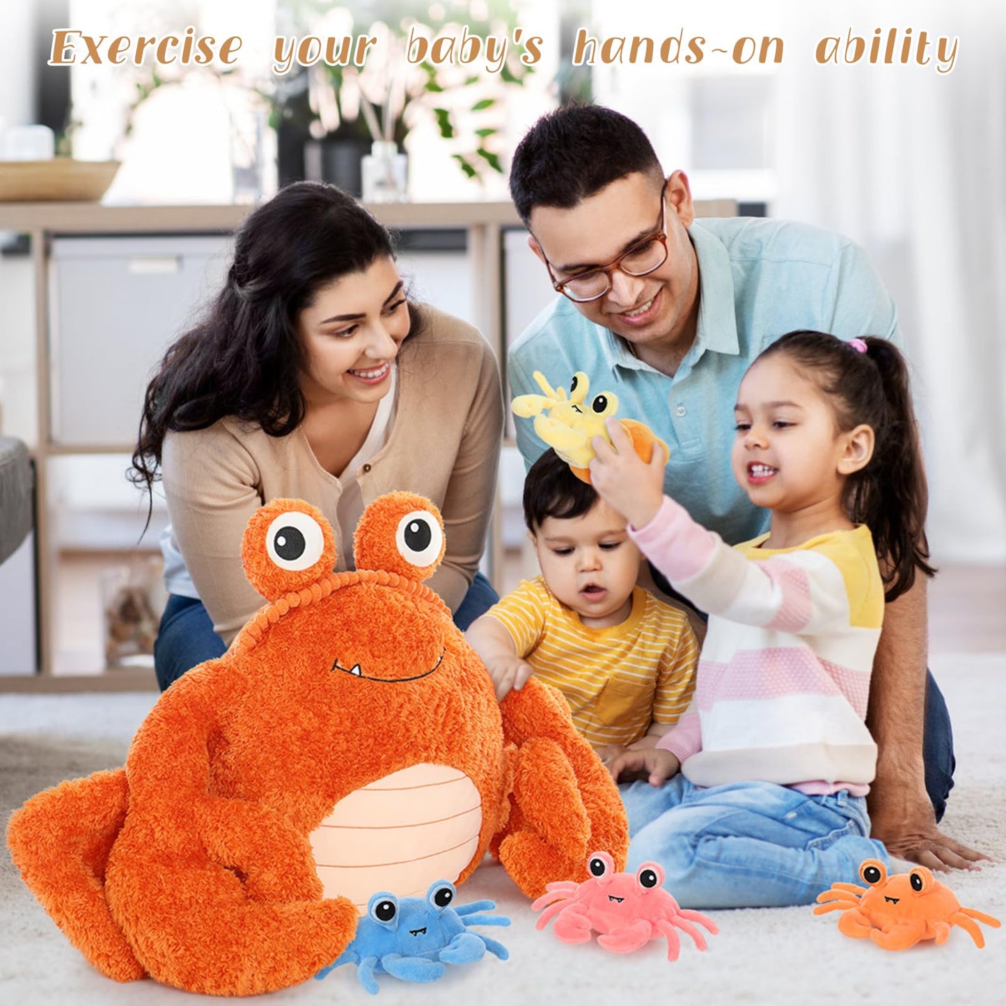 Morismos 5 Pcs Crab Plush Stuffed Animal, 32' Large Mommy Crab With 4 Babies, Crabs Stuffed Plushies Gift For Girls Boys Kids