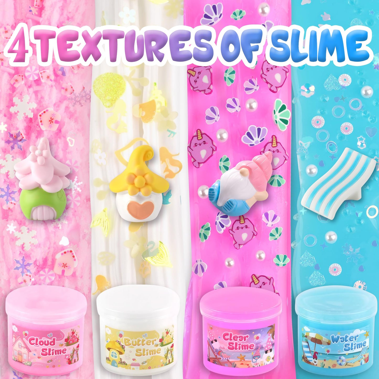 Lawoho 6 Pack Slime Kit - 12Oz(360Ml) Mermaid Gnomes Slime For Kids With Cloud, Butter, Clear & Water Slime, Non-Sticky, Soft Te