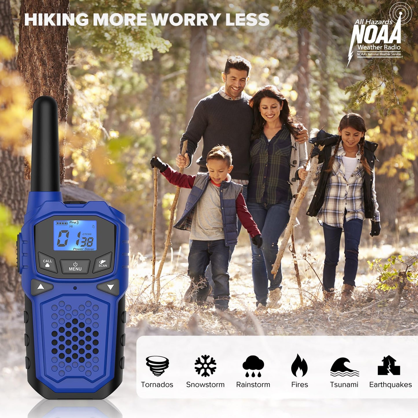 Walkie Talkies For Adults- Woktok Long Range Two Way Radio For Camping Hiking Hand Held Hiking Accessories Camping Gear Xmas Birthday Gift For Kids,Sos Siren,Noaa Weather Alert,2 Radios