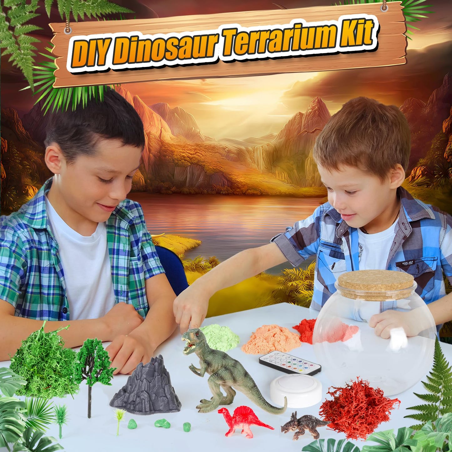 Dinosaur Terrarium Kit For Kids -Dinosaur Kid Painting Crafts Kits - Birthday Gift For Boys Age 5-7 8-12 Years Old -Arts And Cra