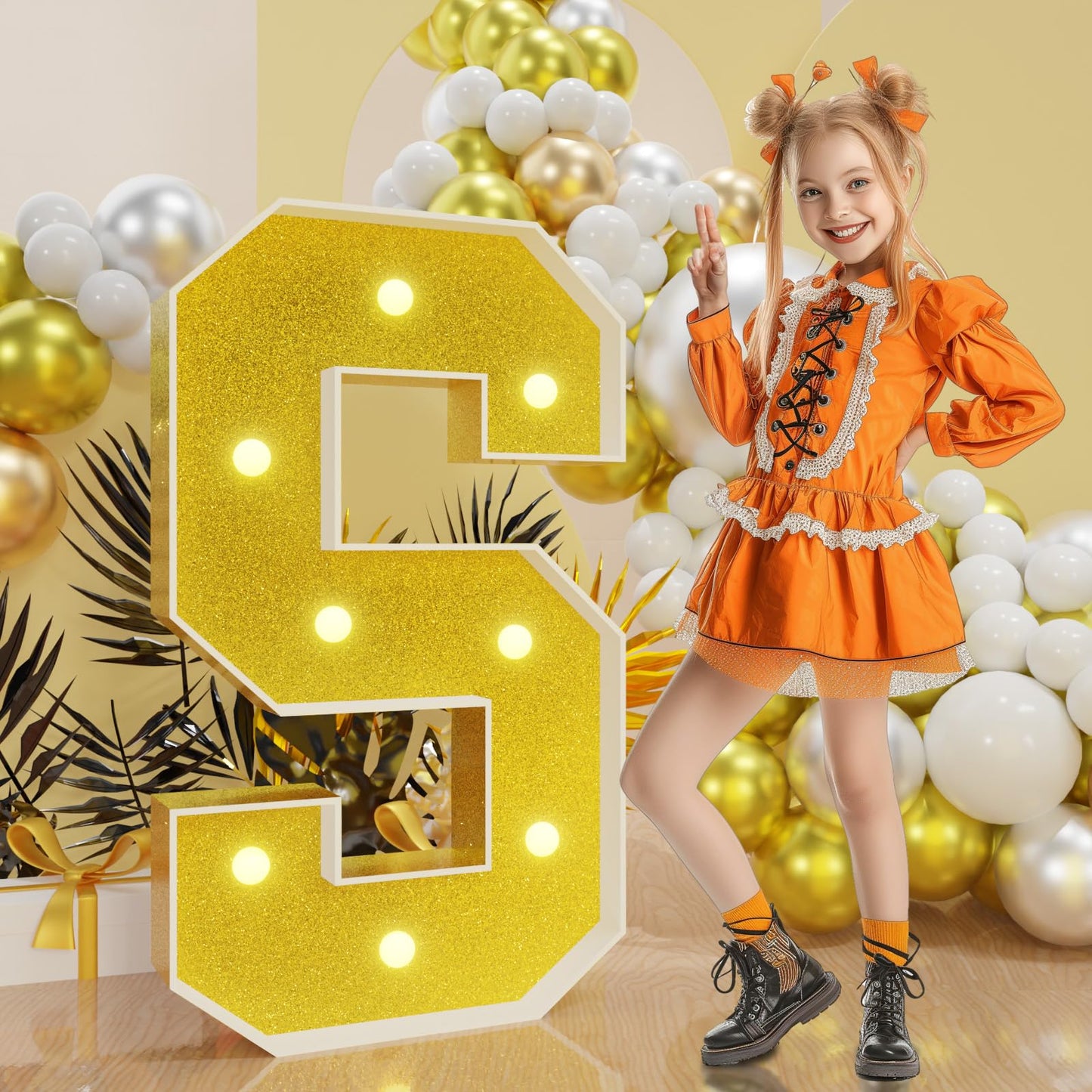 Imprsv Marquee Letters Gold 3Ft: Golden Party Decor - Light Up Letter S Large 3 Feet Tall - Party Decorations Letter For Birthda