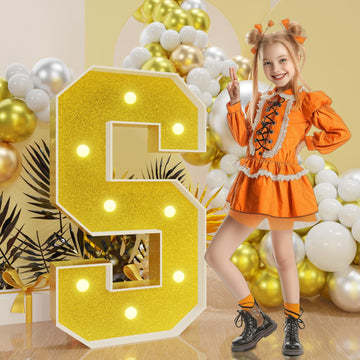 Imprsv Marquee Letters Gold 3Ft: Golden Party Decor - Light Up Letter S Large 3 Feet Tall - Party Decorations Letter For Birthda