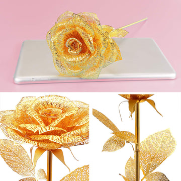 Piececool 3D Metal Puzzles Rose Flower Model Kits, Artificial Flowers Metal Building Blocks Diy 3D Puzzle For Adults, For Father Mothers Valentines Day, 15Pcs Gold