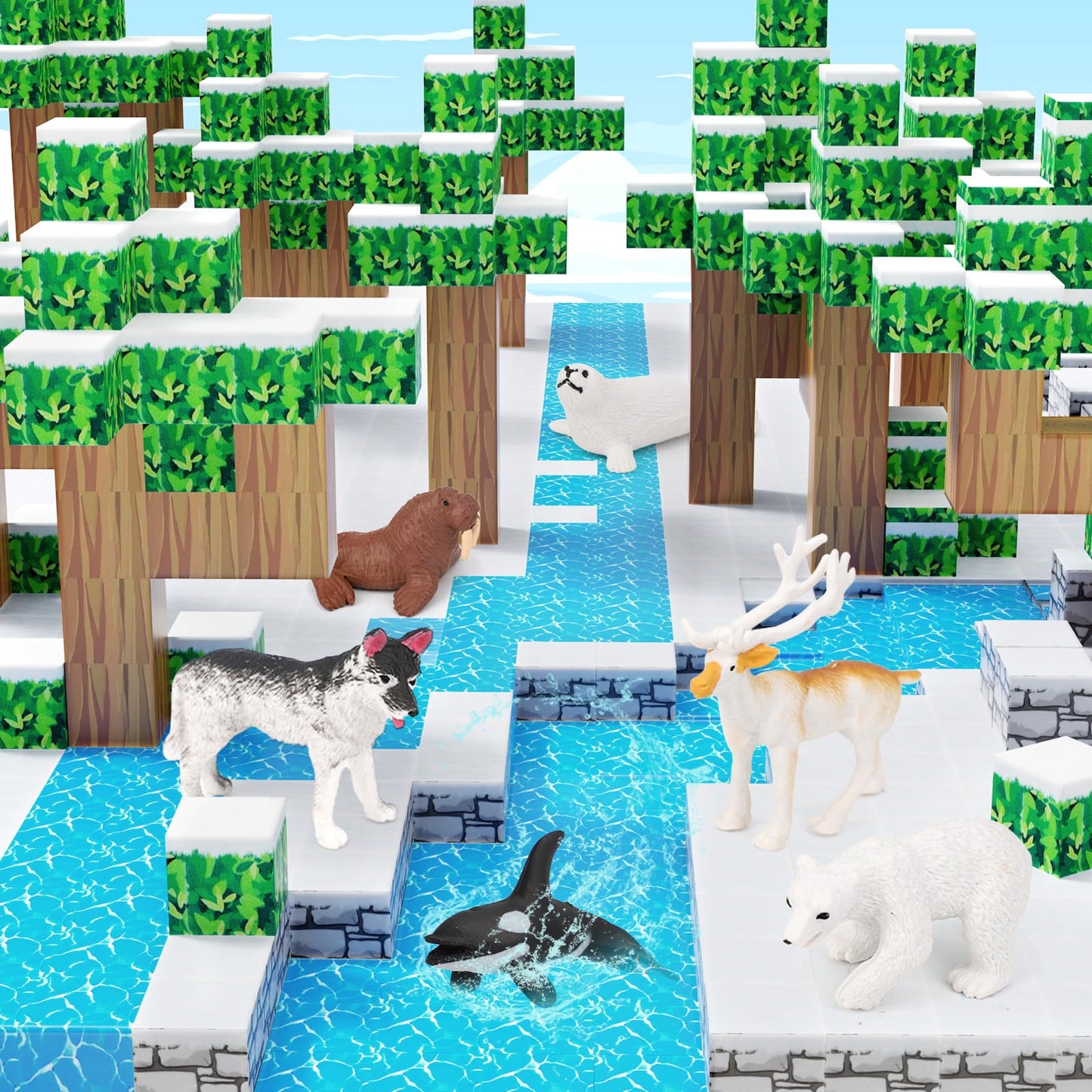Magnetic Blocks 110Pcs With 6 Animal Toys, Mine Frozen Snow Magnet World Building Blocks Set, Toys For Boys & Girls Age 4-6,5-7,