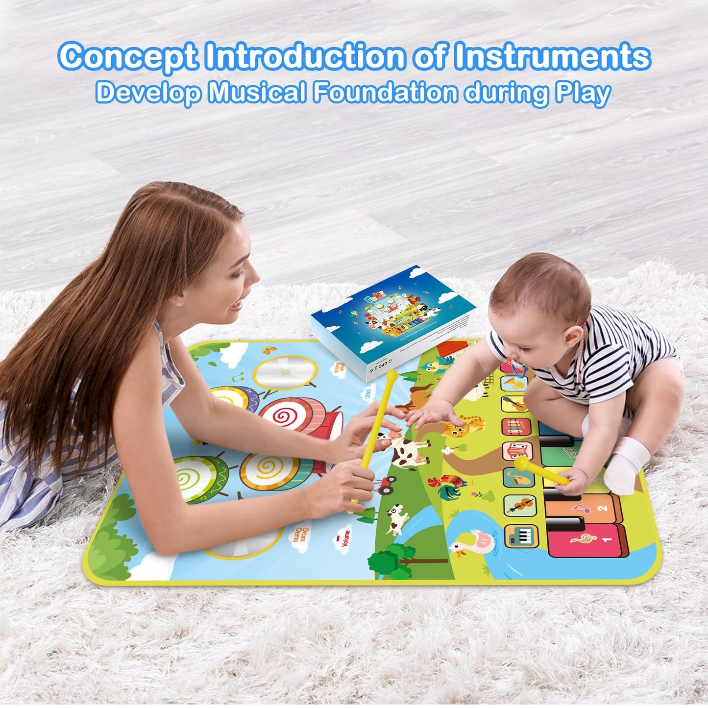 Foki 3-In-1 Musical Mats, Child Floor Piano Drum Animal Music Play Mat Montessori Sensory Early Educational Musical Learning Toy