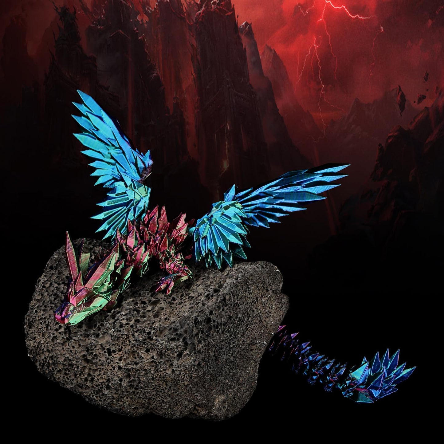 3D Printed Dragon With Wings Flying,Rainbow Crystal Wing Dragon Fidget Toys,Red Green Blue