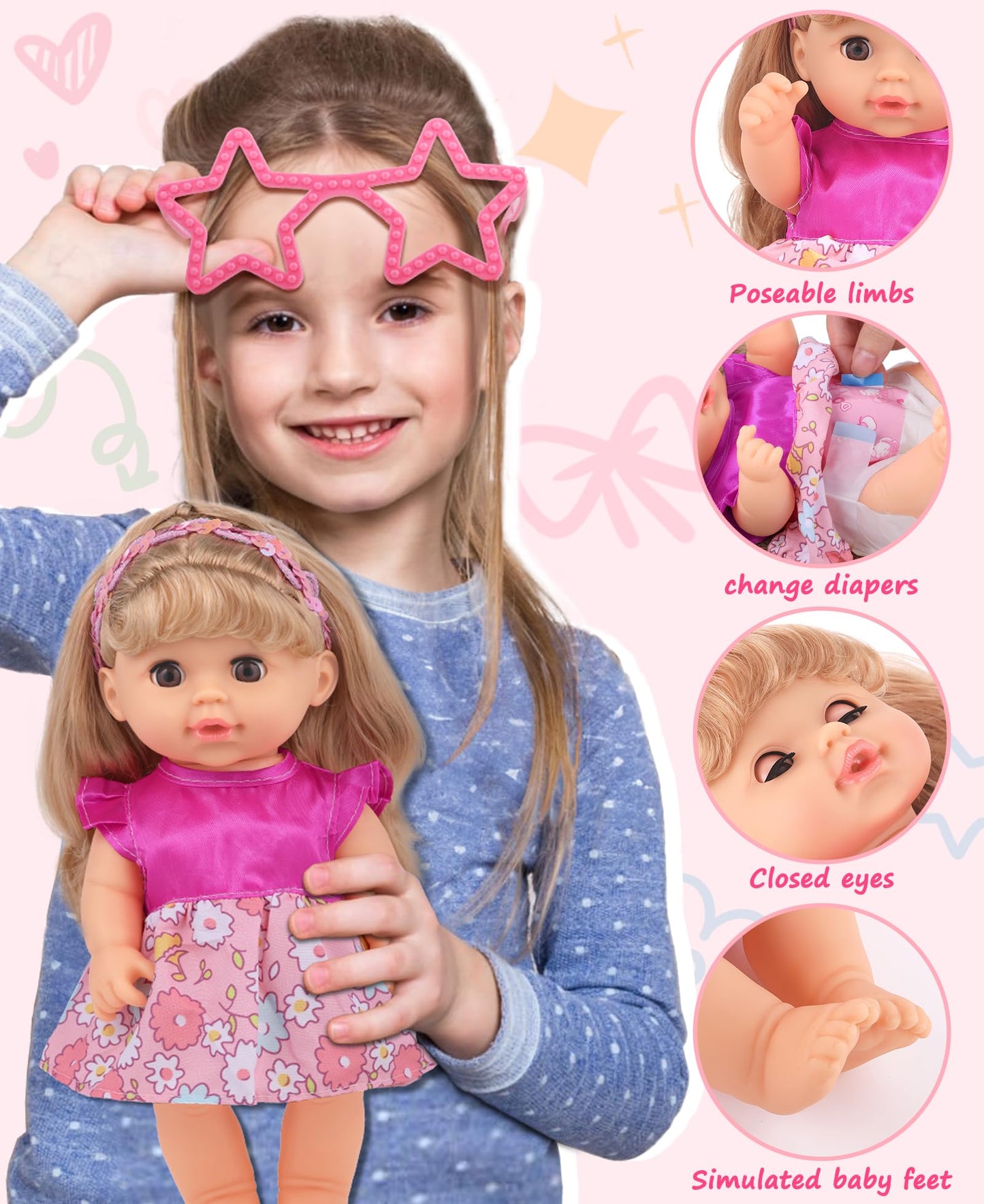 Gagaku Baby Doll With Hair, 12' Baby Doll For Girls 1 2 3 4 5 6 Years Old, Baby Doll For Toddlers Kids, Toy Baby Dolls With Accessories, Clothes Outfits Diapers Bottle
