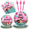 Kepeel 96 Pcs Spa Party Plates And Napkins Set, Spa Day Makeup Party Supplies Decorations For Girls Kids Princess Sweet Pink Mak