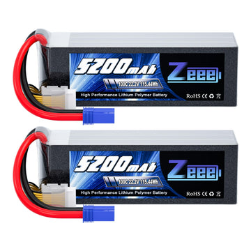 Zeee 6S 5200mAh Lipo Battery 22.2V 100C with EC5 Connector Soft Pack RC Battery for RC Car Truck Airplane Helicopter Quadcopter