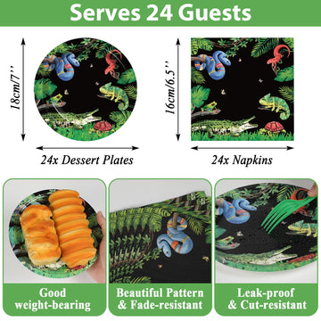 Reptile Snake Birthday Party Supplies Favors Serves 24 Lizard Party Paper Plates Napkins Set Jungle Swamp Snake Tablecloth Table
