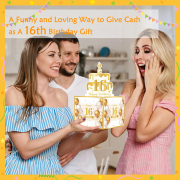 Meiidoshine 16Th Birthday Money Box For Cash Gift, Surprise Pull Out Money Gift Box With 100Pcs Transparent Bags - Fun Ways To Give Cash As A 16Th Birthday Gift For Girls Boys