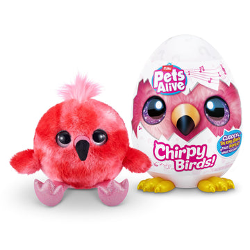 Pets Alive Chirpy Birds Electronic Pet - Flamingo Color, Model 9537A, Includes Stickers, Comb, Fluffy Clay, Plush Toy for Girls