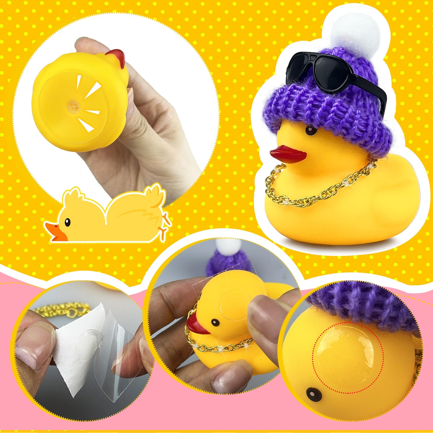 Havagdtm 12 Set Mini Ducks With Mini Hats Necklace And Sunglasses Bath Duck Toy For Baby Shower Birthday Swimming Party Gift Favor Decorations