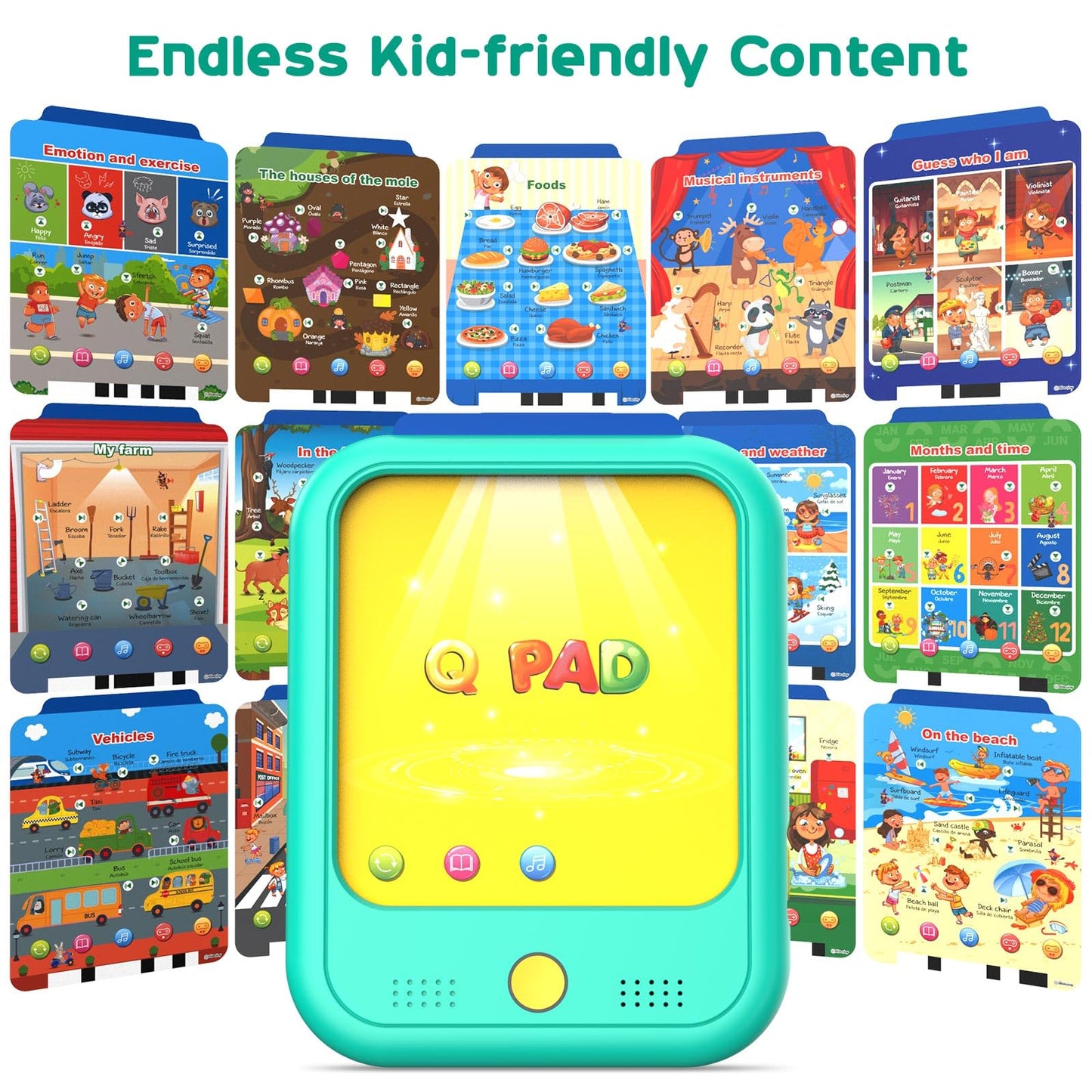 Kids Learning Tablet Educational Learning Pad For Toddlers 2-5 To Learn Alphabets, Numbers, Foods, Time, Music, Vehicles,Jurassi