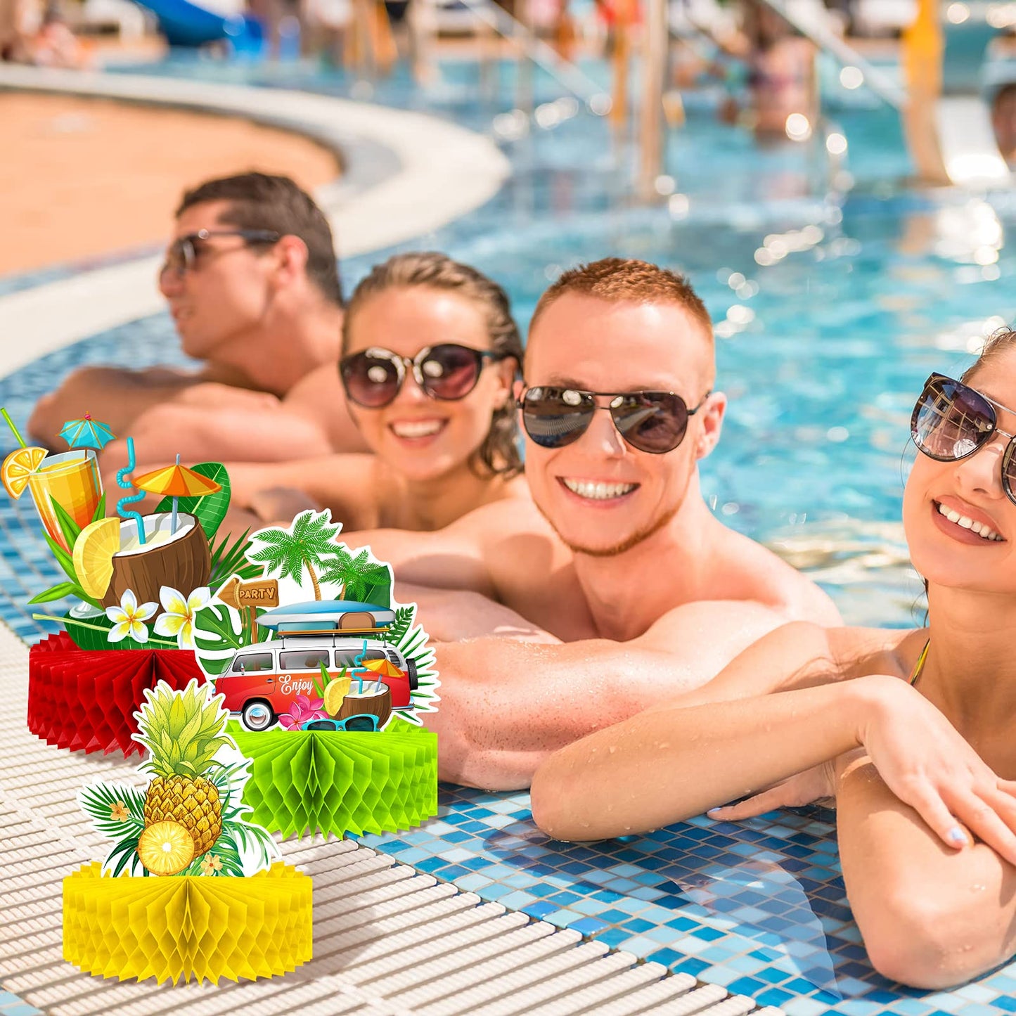 Waydress 9 Pcs Hawaiian Luau Party Decorations Margaritaville Tropical Centerpieces for Tables 6.9 x 8.5 Inches Hawaiian Honeyco