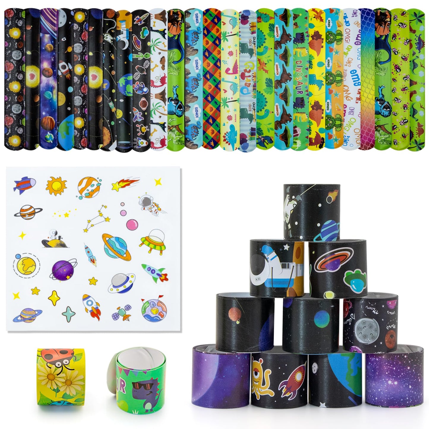 Cocurb 54 Pcs Slap Bracelets With 48 Design Friendship Bracelets For Kids 8 to 12 Years Old with 28 Pcs sticker Birthday Party F