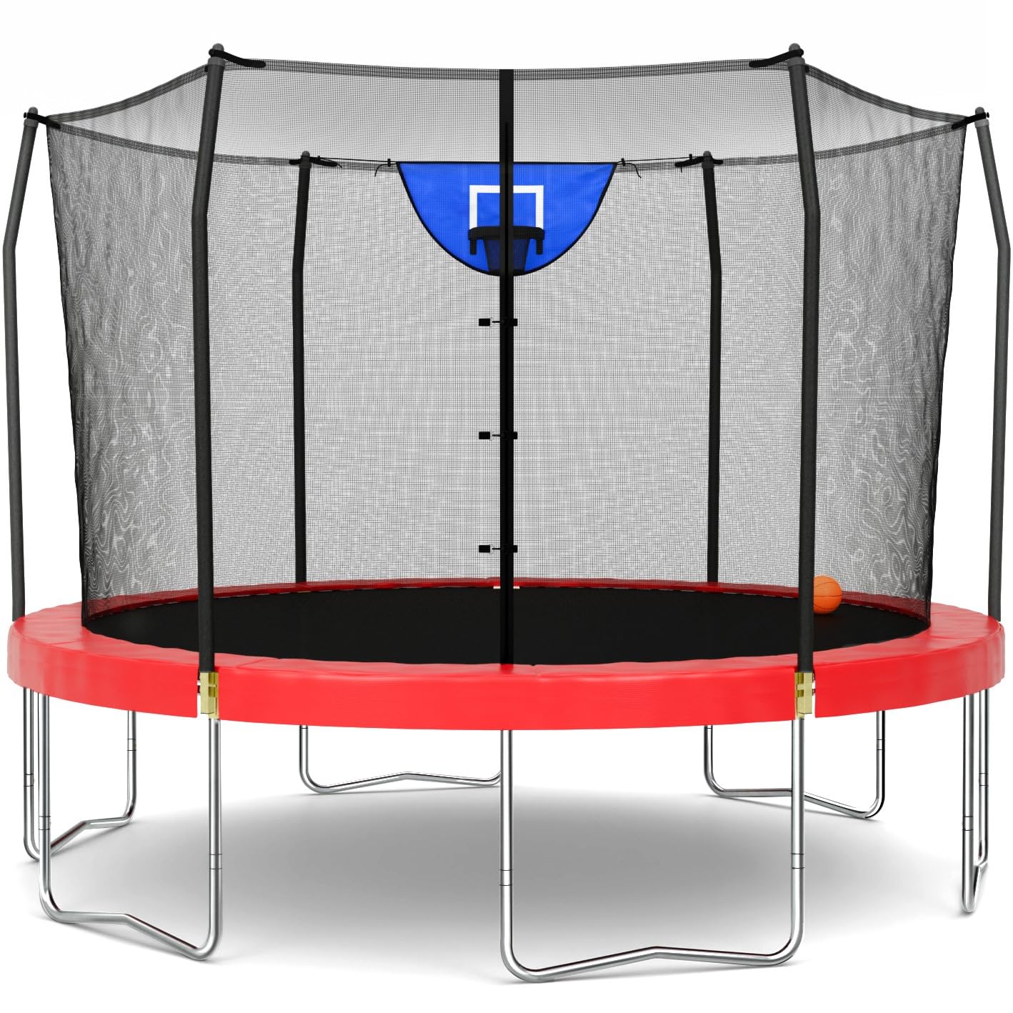 Skywalker Trampolines 12-Foot Jump Ndunk Trampoline With Enclosure Net - Basketball Trampoline, Red