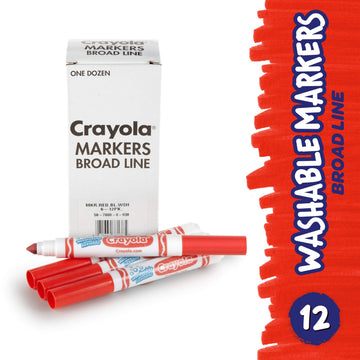 Crayola Washable Broad Line Markers, Red, 12 Count, Ideal for Classrooms & Kids, Model 58-7800-038