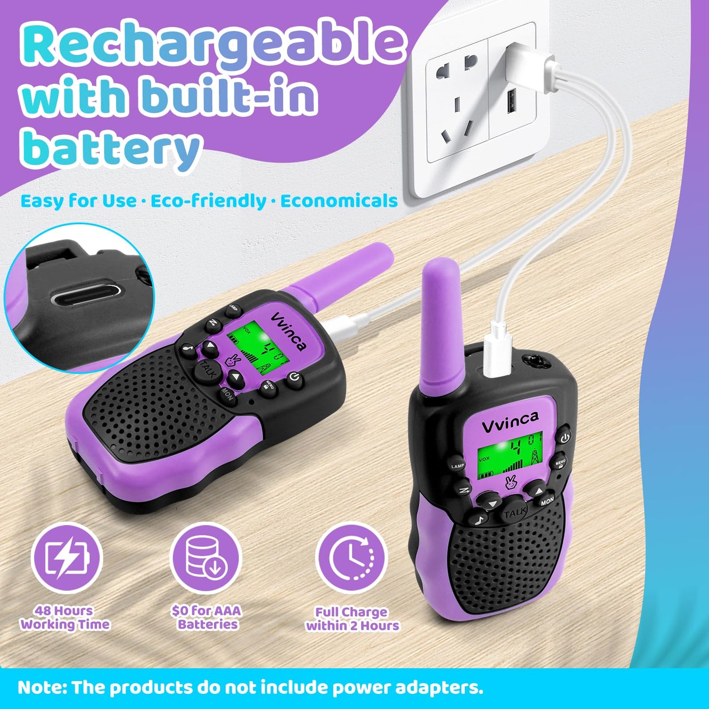 Vvinca Walkie Talkies For Kids, Rechargeable Walkie Talkie Toy Gift For 3-12 Year Old Girl Boy With 22 Channel 2 Way Radio Flash