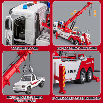 HAPYAD Tow Truck Toy for Boys, Metal Tow Truck with Crane Toy Model, Construction Vehicles with Lights and Sounds, Gift for Kids