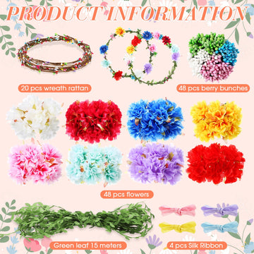 Zeyune 20 Sets Flower Crowns Making Kit, Make Your Own Flower Crown Wreath Garland Headbands Craft Kit Handmade DIY Fairy Floral