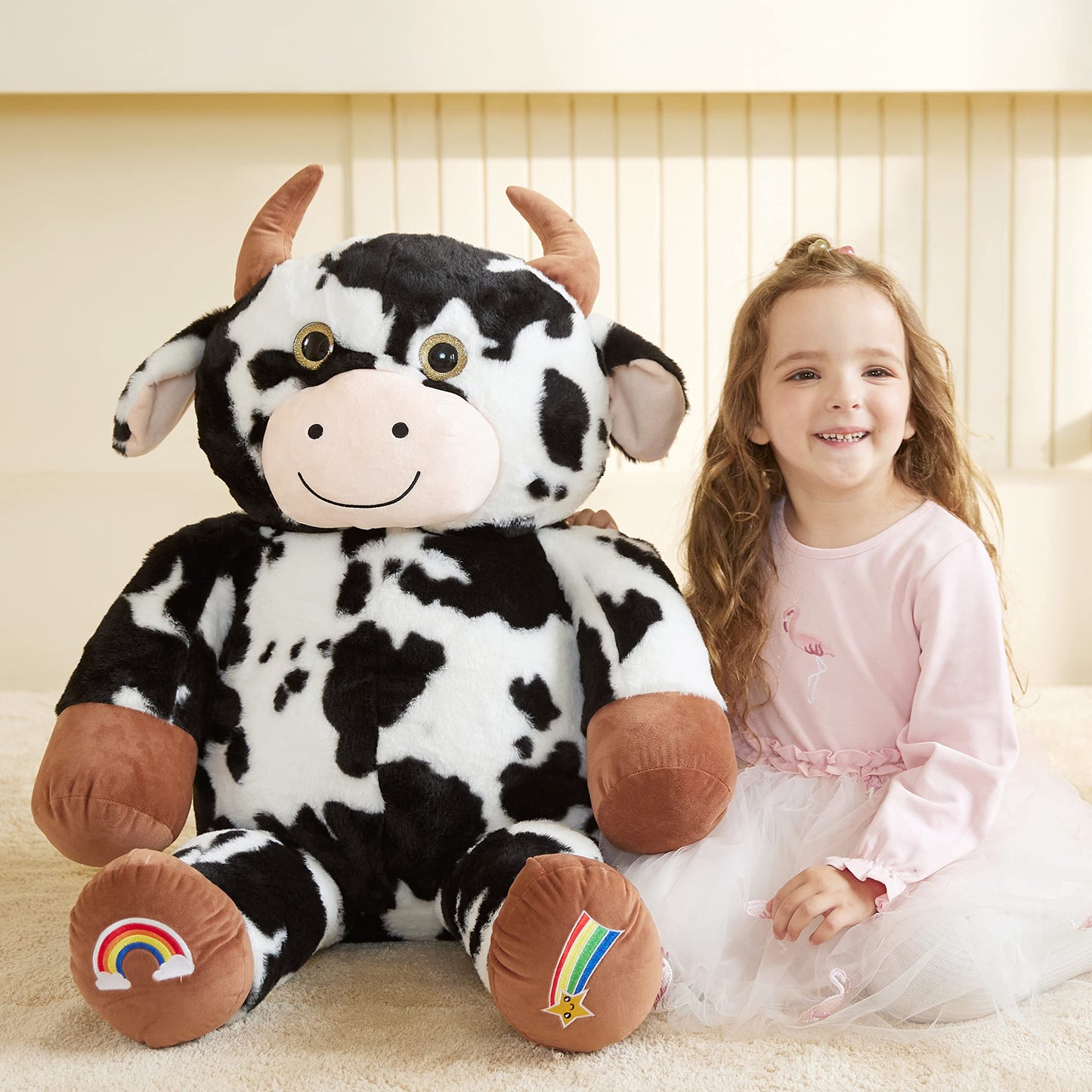 Earthsound Giant Cow Stuffed Animal Plush Toy,Large Cow Jumbo Cute Soft Toys,Big Size Huge Fluffy Plushy Oversized Fat Plushie,G