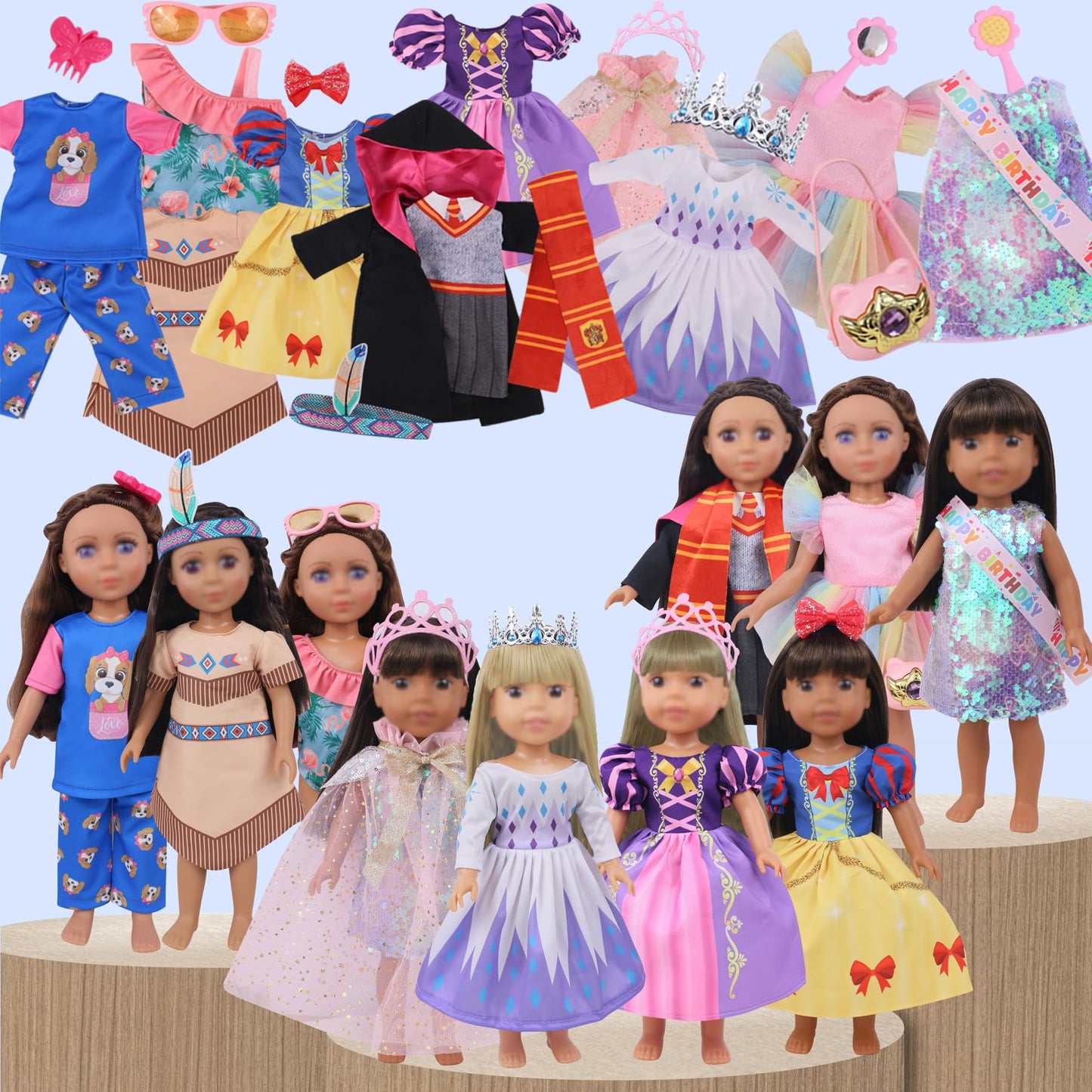 Haveahug 20 Pcs Glitter American Girl Clothes, For 14'' Baby Doll Clothes And Accessories (14 Inch Doll Girl Clothes)
