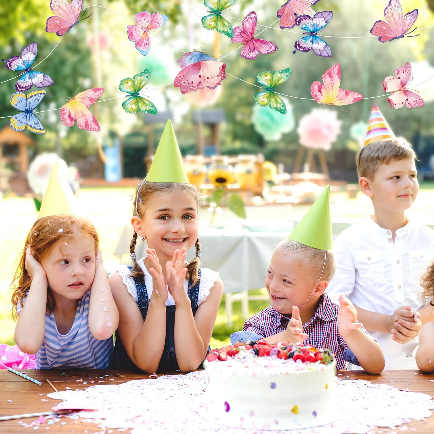 Capoda 8 Pcs Butterfly Birthday Banner Decoration Summer Butterfly Paper Garlands Hanging Ceiling Cutouts Decor for Baby Shower