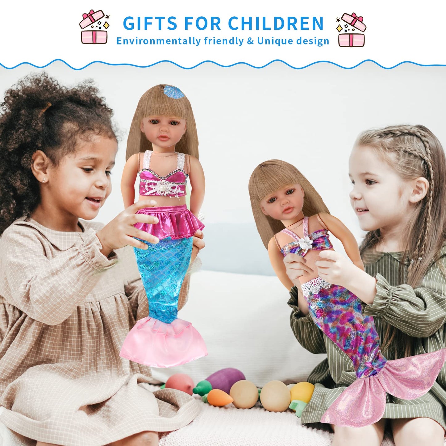 Doll Clothing Accessories Sets - 18-Inch Clothes - Kids Birthday Treasure Including Complete Mermaid Doll Sparkling Dress Outfits With Purse For Girl Present