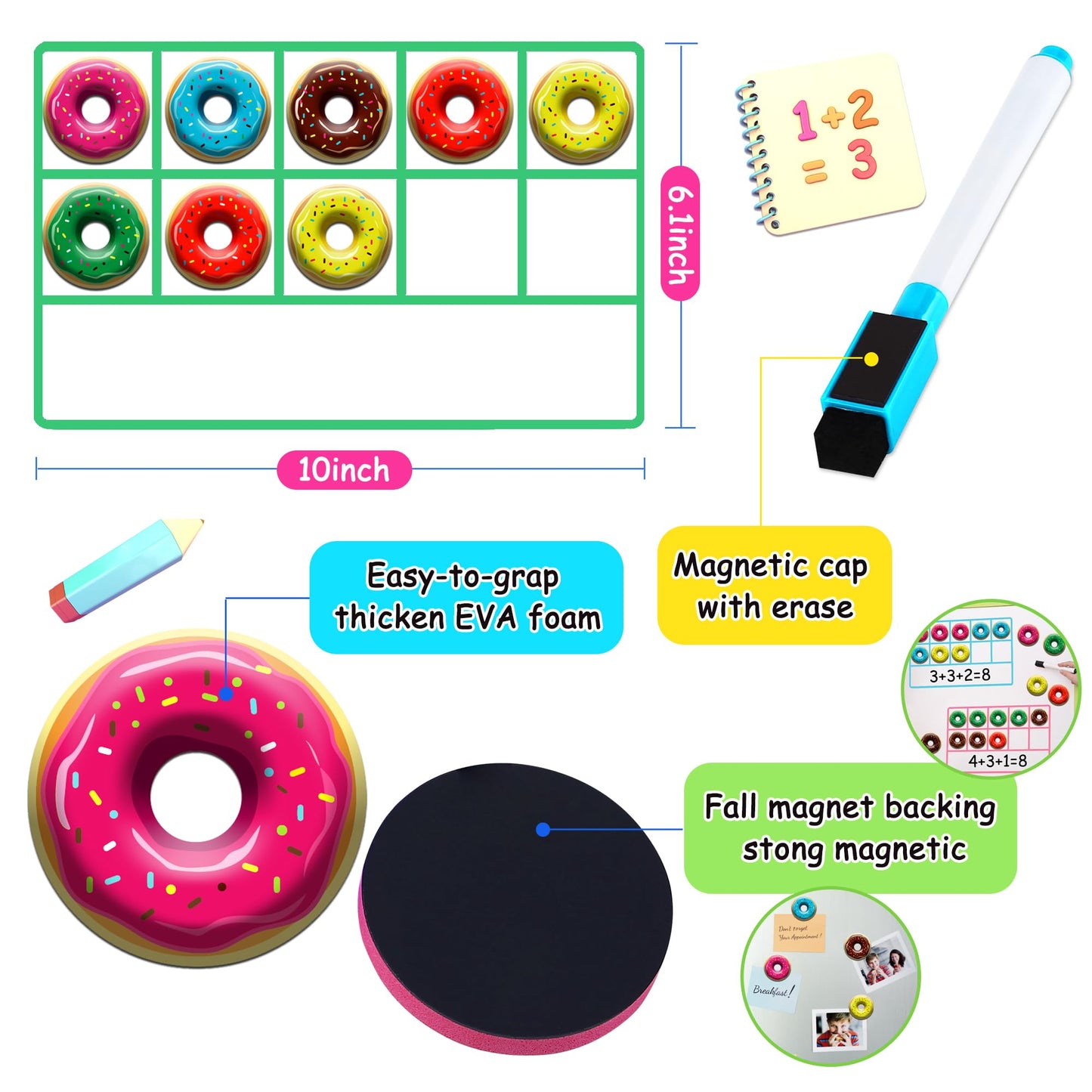 Looikoos Magnetic Ten-Frame Set,Math Manipulative Games For Kids Number Counting Games,Montessori Educational Toy For Kindergarten Preschool 3 4 5 Year Old