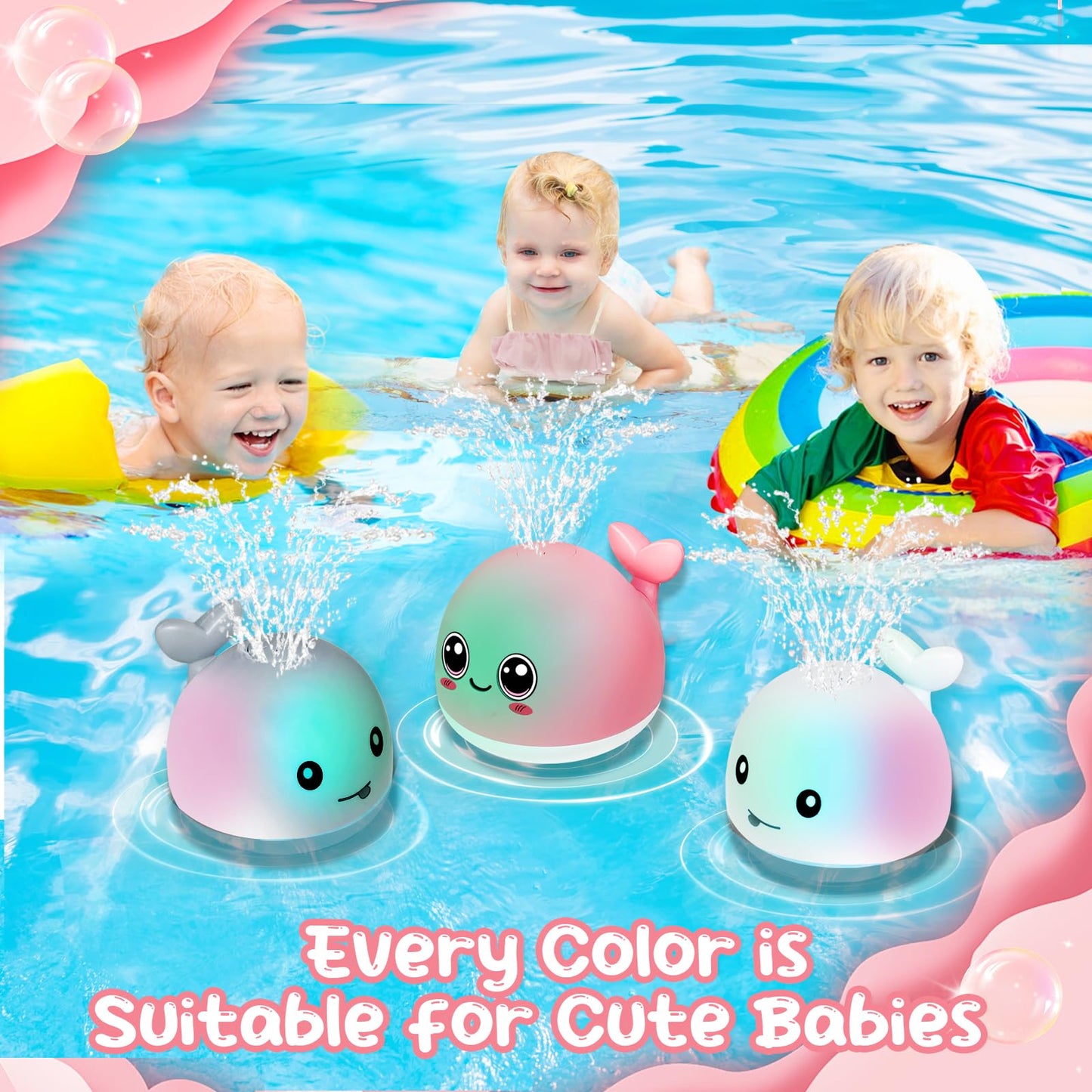Tfs Topfans Bath Toy Baby Girl Gift: Pink Whale For 6-12 Months Old Infant Girl Light Up Fountain Bathtub Water Toys 3 4 5 7 8 9