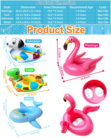 4 Pack Inflatable Pool Floats For Toddler Age 1-4 Animal Swim Tube Rings For Kids Infant Baby Ride On Beach Floaties With Safety