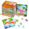 Sannix 12 Pack Dinosaur Wooden Jigsaw Puzzles With 12 Organize Bags, Dinosaurs Animals Toddlers Puzzles For Kids Ages 3 4 5, Party Favors Educational Learning Travel Toys For Boys Girls