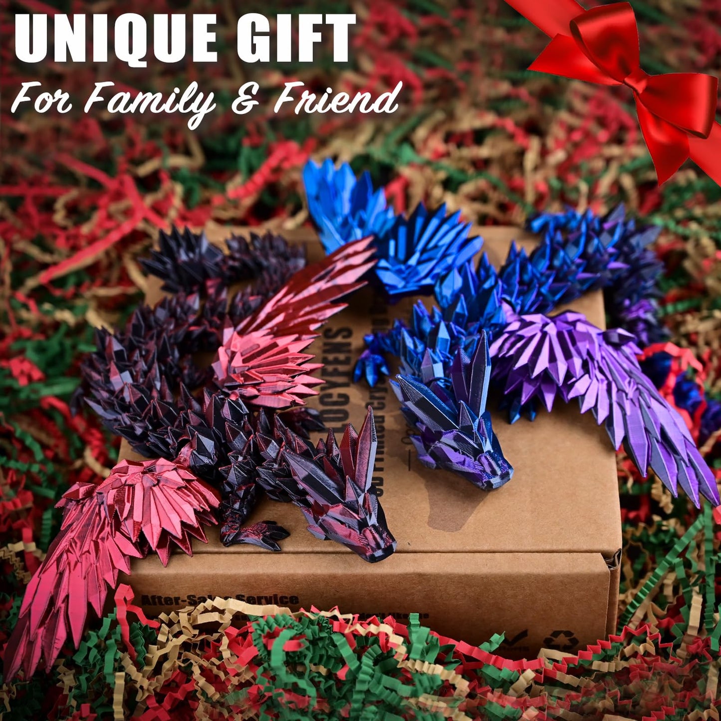 Locyfens 2 Pack 3D Printed Dragon With Wings Flying Dragon, Articulated 3D Dragon Toys, 3D Printed Crystal Wing Dragon Without D