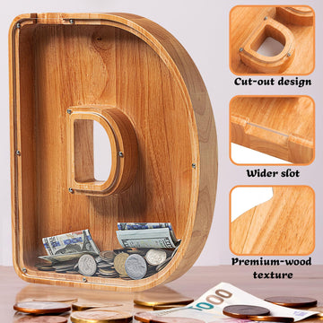 Sulevalt 12' Extra Large Wooden Letter Piggy Banks - Piggy Banks For Boys Girls Kids, Alphabet Money Banks With Initial D - Coin Banknote Bank Birthday/Christmas For Kids